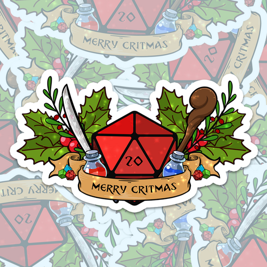 Merry Critmas D20 Magnet or Sticker