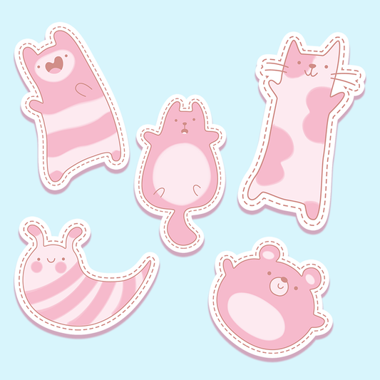 Cute Pink Animal Sticker or Magnet Pack