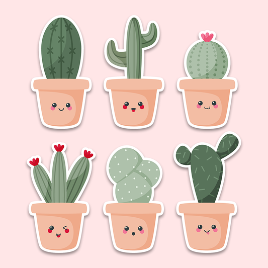 Cute Cactus Sticker or Magnet Pack